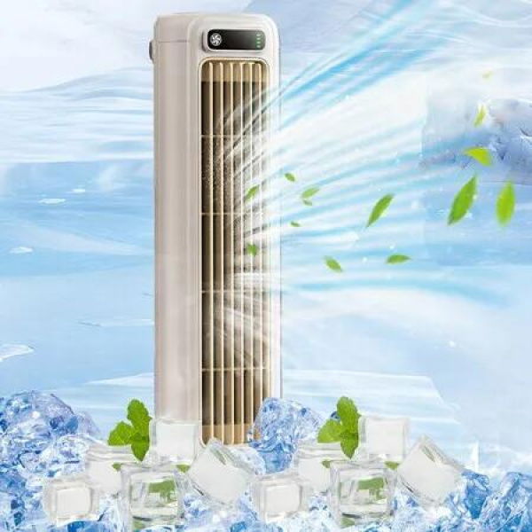 Portable Air Conditioning Fan Rechargeable Tower Cooling Fan Quiet with 3 Speeds Wall-mounted Desktop with Hook Color Beige