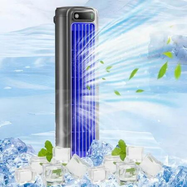 Portable Air Conditioning Fan Rechargeable Tower Cooling Fan Quiet with 3 Speeds Wall-mounted Desktop with Hook Color Grey