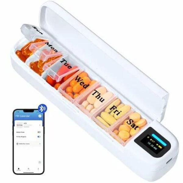 Portable Automatic Pill Dispenser,Smart 7 Day Pill Organizer with Alarm And APP,Weekly Travel Pill Case,For Medicines,Supplements and Vitamins White