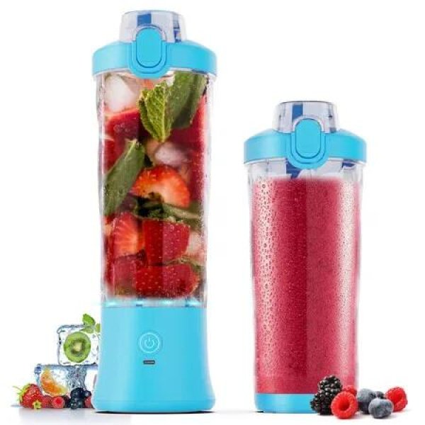 Portable Blender,270 Watt for Shakes and Smoothies Waterproof Blender USB Rechargeable with 20oz Blender Cups with Travel Lid (Blue,20oz)