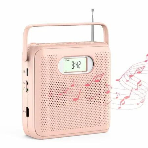 Portable Bluetooth CD Player with Speakers Handle Design,CD Boombox for Home FM Radio with LCD Display for Support USB AUX Playback Headphone Jack