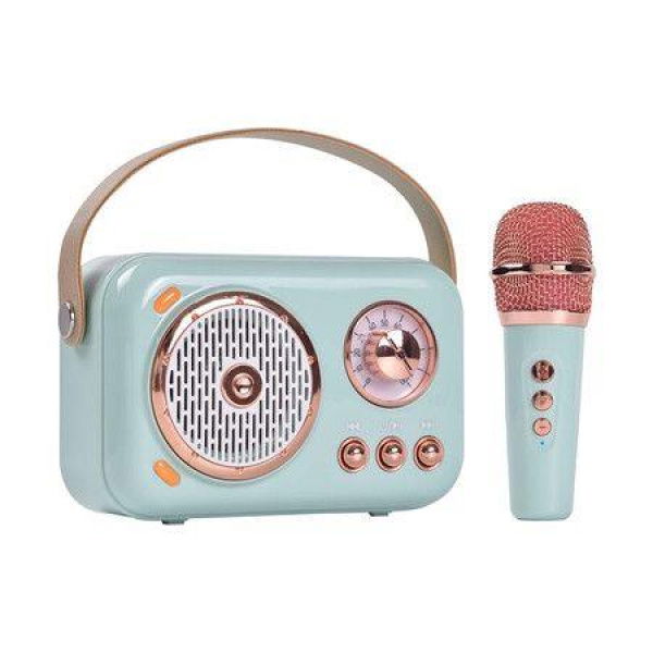 Portable Bluetooth Speaker with Microphone Set, Retro Speaker with Home Karaoke Machine(Green)