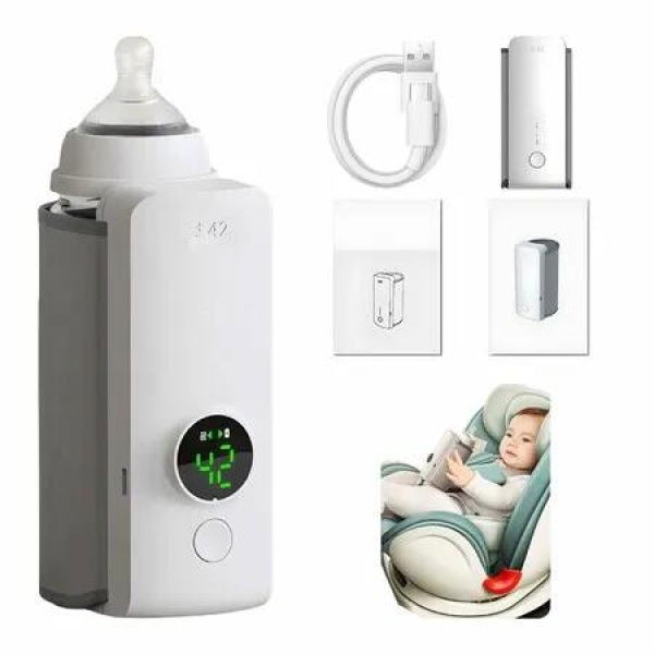 Portable Bottle Warmer for Travel,Rapid Warming with Battery-Powered Temperature Display,Waterless Milk Warming for Comfortable Feeding On The Go