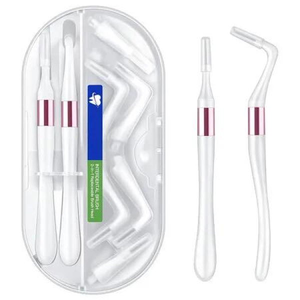 Portable Box Interdental Brush, Soft Dental Brush of Teeth Cleaning Tools, 2 Handles and 16 Replacement tips for Effective Plaque Removal, White