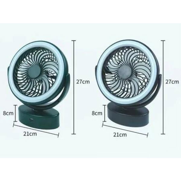 Portable Camping & Tent Fan with Hanging Hook, 3000mAh USB Battery, LED Lights, for Desk, Bedroom, Travel & Emergencies