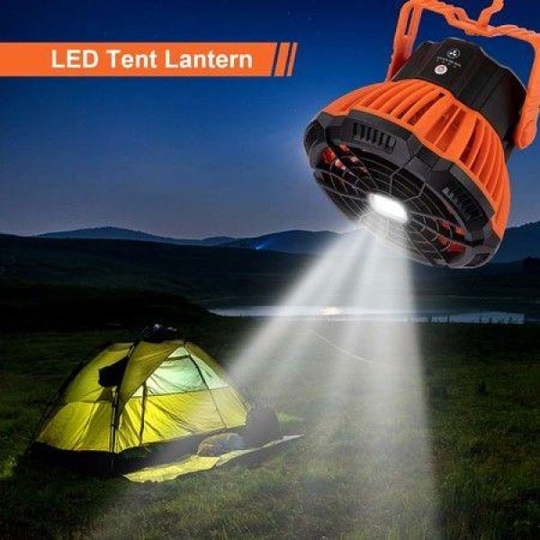 Portable Camping Fan With LED LightRemote Control Desk Fan Camping Accessories5200mAh USB Rechargeable Battery LED Tent Lantern With Hanging Hook