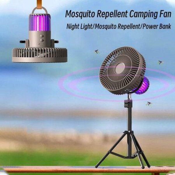 Portable Camping Fan with Mosquito Repellent Lamp And Retractable Tripod 8000mAh Outdoor Rechargeable Floor Fan Camping Supplies