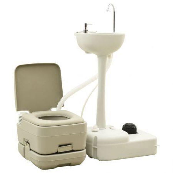 Portable Camping Toilet 10+10L And Handwash Stand 20L Set Grey.