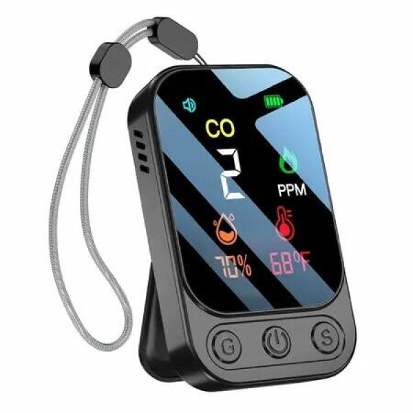 Portable Carbon Monoxide Detectors 3-in-1 Mini Size CO Monitor with Kickstand & Lanyard 85 dB Alarm CO Temperature Humidity Sensor