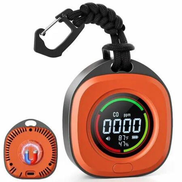 Portable Carbon Monoxide Detectors for Travel 3-in-1 Square Carbon Monoxide Monitor with 43 Detection Holes,RV CO Detector Alarm Temp/Humidity Sensor