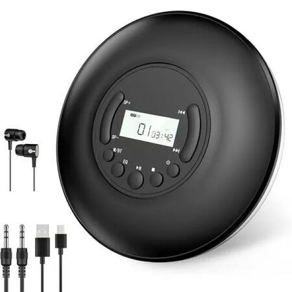 Portable CD Player Bluetooth, CD Player Portable with Headphones LCD Display Anti Skip Protection CD Discman for Car Home