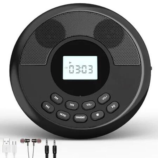 Portable Cd Player Bluetooth,Rechargeable Walkman Cd Player With Speakers And Headphones,Cd/Usb/Bt Playable Color Black