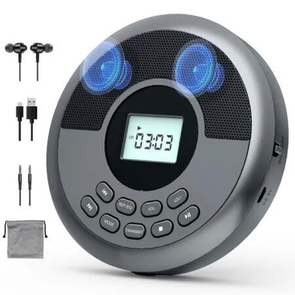 Portable Cd Player Bluetooth,Rechargeable Walkman Cd Player With Speakers And Headphones,Cd/Usb/Bt Playable Color Grey