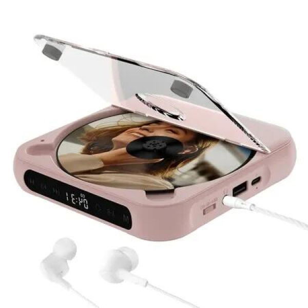 Portable CD Player with Bluetooth and Headphones, LCD Touch Screen & Anti-Skip/Shockproof (Pink)