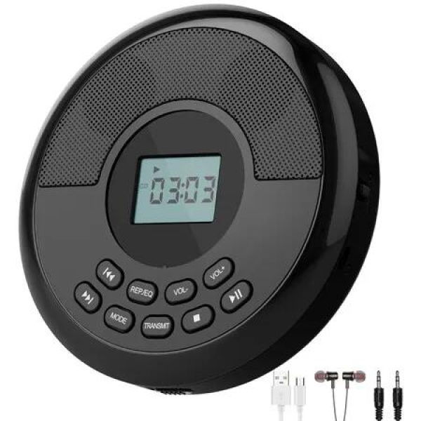 Portable CD Player with Bluetooth,Rechargeable CD Player for Car with Speakers,Walkman CD Player with Headphones and Anti-Skip Protection