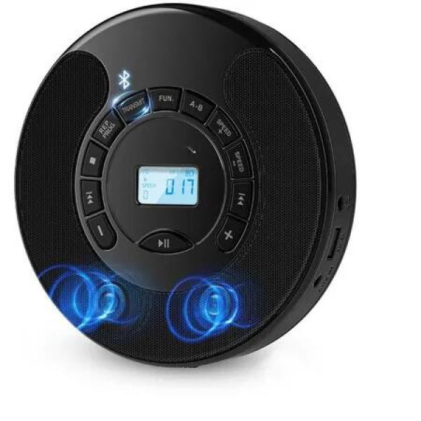 Portable CD Player with Dual Stereo Speakers Rechargeable with Bluetooth Transmitter with Headphone Jack AUX,Black