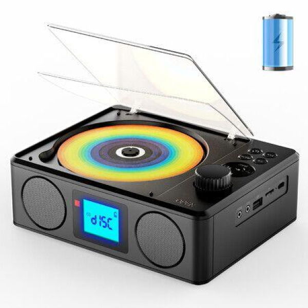 Portable CD Player with Speakers Rechargeable Bluetooth CD FM Radio with Remote,Stereo Sound Sleep Timer LCD Display Earphone Jack