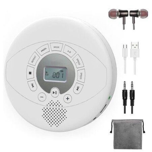 Portable CD Player,Car CD Player with Speaker Headphones,CD-R,MP3 USB Playable,Anti Skip CD Playing for Car (White)