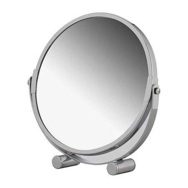 Portable Chromed Metal Cosmetic Vanity Mirror With Up To 3X Magnification Round Double-Sided Make Up Mirror Table Rotating Bathroom Shaving Mirror