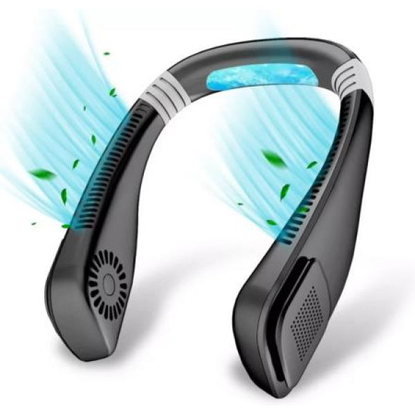 Portable Cool Neck Fan Rechargeable Battery Powered Portable Wearable 360 Degree Fan 2000mAh Bladeless Personal Fan 3 Speeds Color Black