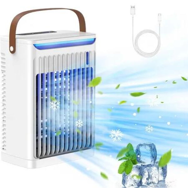 Portable Cooling Fan, 680ML Evaporative Cooling Fan with 5 Speed, 2-6H Timer & 7 Colors Light,for Bedroom, Office and Camping