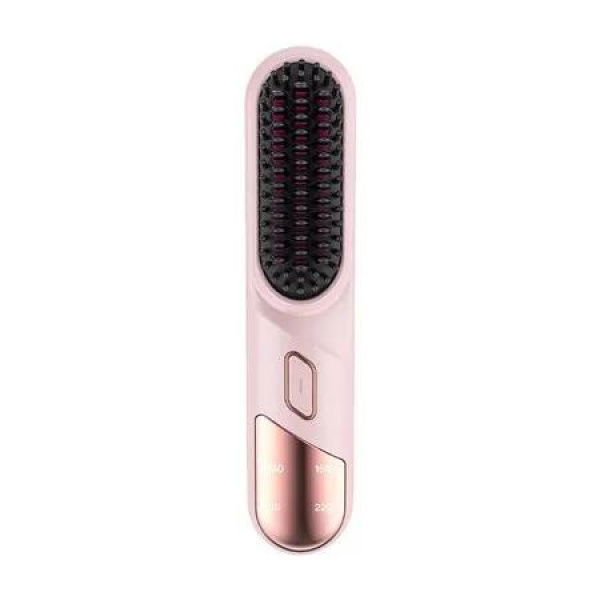 Portable Cordless Hair Straightener Brush USB Rechargeable Negative Ion Comb Color Pink