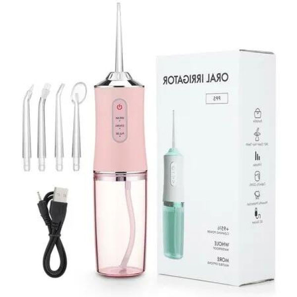 Portable Dental Cleaning Oral Irrigator, USB Rechargeable Water Jet Flosser with 4 Jet Tips, 220ml Capacity, and 3 Cleaning Modes