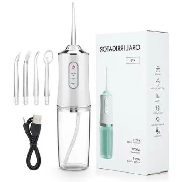 Portable Dental Cleaning Oral Irrigator, Water Jet Flosser with 4 Tips, 220ml Tank, USB Rechargeable, 3 Modes