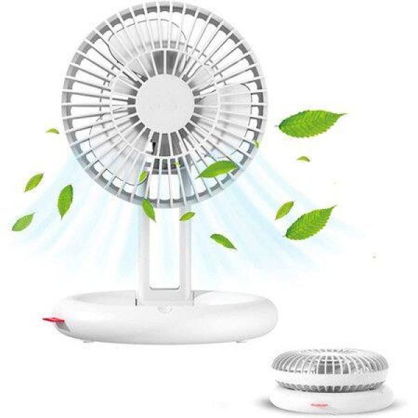 Portable Desk Fan - Foldable And Rechargeable Super Quiet 3-Speed Battery Operated Fan For Office And Home (White)