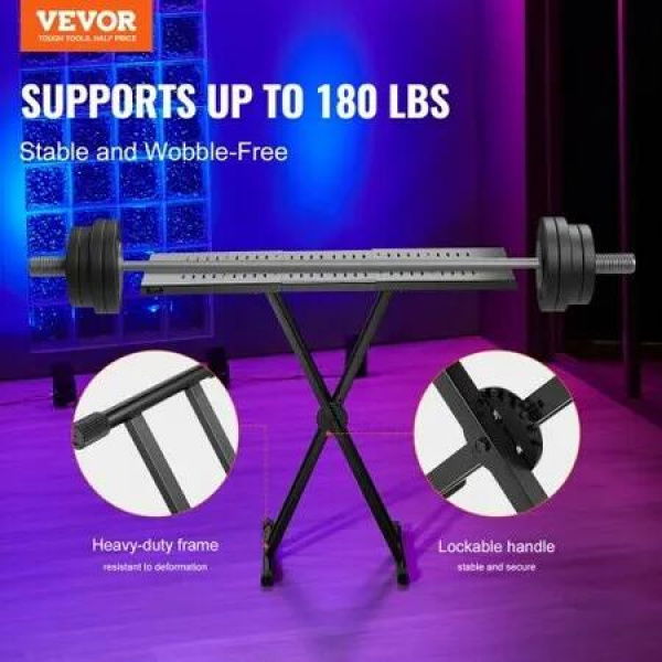 Portable DJ Table with Double-X Braced Keyboard Stand Adjustable Height (82-109.5) x 46.5cm