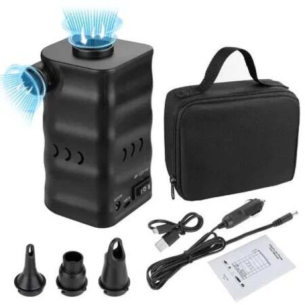 Portable Electric Air Pump for Inflatables and Deflation 3 Nozzles for Mattresses, Lounger Sofa, Pool Floats, Airbed