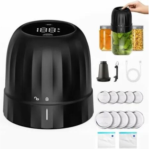 Portable Electric Mason Jar Vacuum Sealer Automatic Air Pump USB Rechargeable For Food Storage Color Black