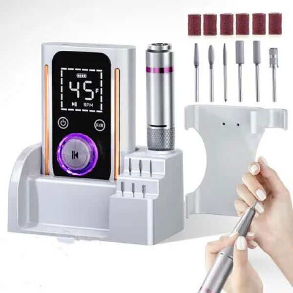 Portable Electric Nail Drill File 45000RPM Cordless Professional Manicure Polishing for Acrylic Gel Nails E File Machine with Bits Base