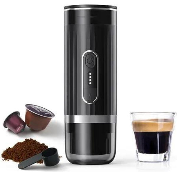 Portable Espresso Machine,Car Coffee Maker Self-Heating with Type-C,Compatible with Ground Coffee & Capsule for Travel,Hiking,Camping,Office