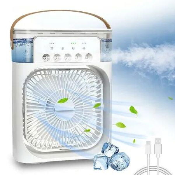 Portable, Evaporative Cooling Fan Personal Air Cooler with LED Light, Timer, and Multiple Wind/Spray Modes for Home and Office