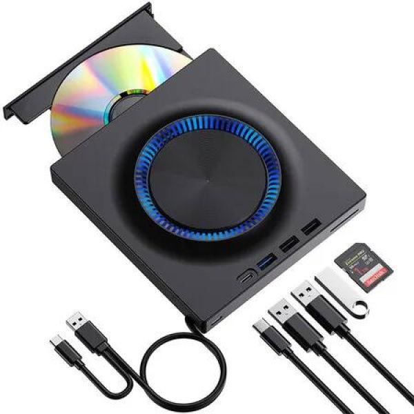 Portable External DVD CD Drive Burner Player USB 30 USB-C Hub SD Card Reader ROM RW Disk Drive Writer Laptop Mac Windows Linux PC