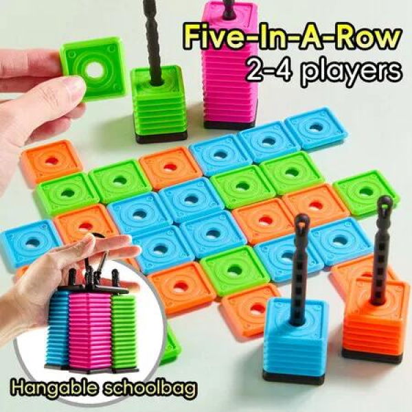 Portable Five-In-A-Row Game For Kids And Family,Interactive Desktop Strategy Game With Colorful Pieces,Strategy Board Game