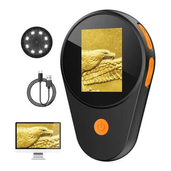 Portable Handheld Digital Microscope with Lightï¼Œ 100X Pocket Jewelers Loupe with 2 inch Screen, USB Mini Coin Collectors Magnifier for Windows Mac OS