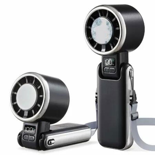 Portable Handheld Fan with Ice Cooling - 5 Gear High Speed Personal Turbo Fan Rechargeable,Up to 13 Hrs (Black)