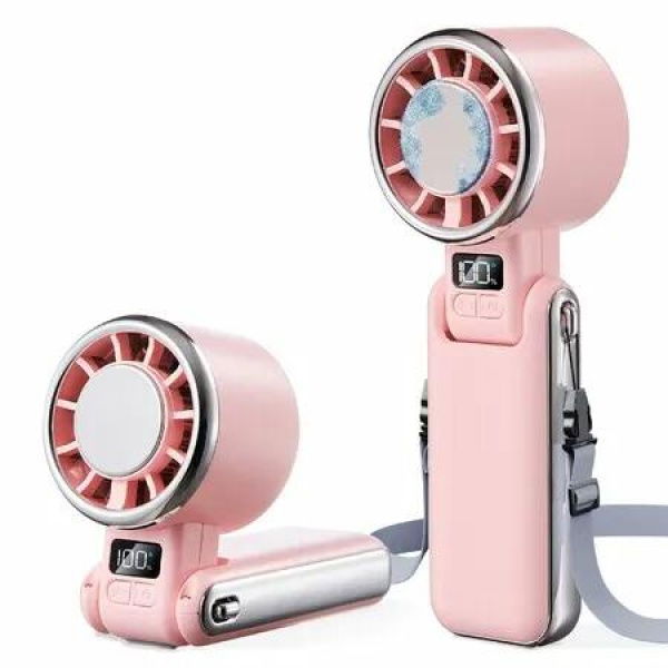 Portable Handheld Fan with Ice Cooling - 5 Gear High Speed Personal Turbo Fan Rechargeable,Up to 13 Hrs (Pink)