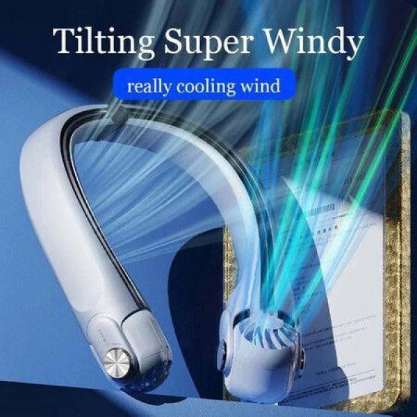 Portable Handheld Neck Fan Rechargeable Leafless Hanging Bladeless Fan Speeds Adjustment USB Powered Personal Fans Color White