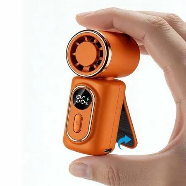 Portable Handheld Small Fan,with Built-In Fixed Clamp,Featuring 6-Speed Adjustable High-Speed Personal Fan,LED Display Screen,Rechargeable