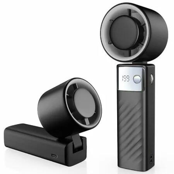 Portable Handheld Turbo Fan - Foldable Mini Fan with Air Turbo Tech,1-199 Speed Adjustment,20H Runtime,LED Display,Battery-Powered,Dark Black