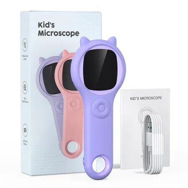 Portable Handheld USB Magnifying Glass For Children Scientific Toy Microscope With 2-Inch Display, 1 Pack (Purple)