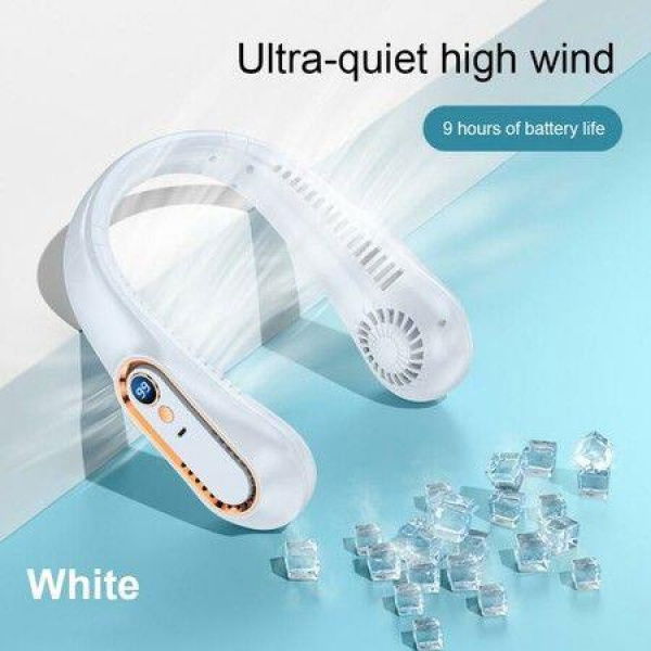 Portable Hanging Neck Fan Digital Display Usb Rechargeable Fan Portable Bladeless Mute Neckband Fans Electric Fan Color White