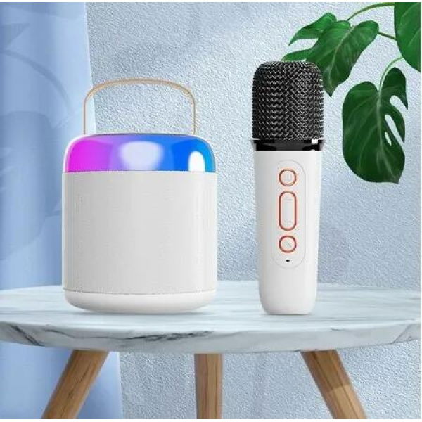 Portable Karaoke Machine with Bluetooth Speaker and Wireless Microphone in White