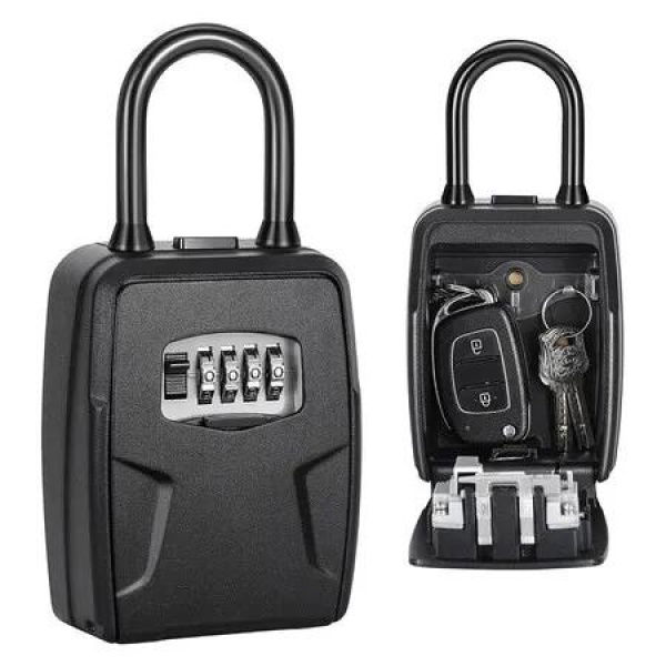 Portable Key Lock Box, Lock Box Wall Mounted for House Key, Car Keys, 6 Key Capacity, Weatherproof Resettable Code