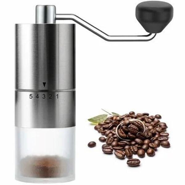 Portable Manual Coffee Grinder Conical Burr with 5 Adjustable Settings for Smooth Grinding,Perfect for Espresso Enthusiasts at Home,Office,Camping