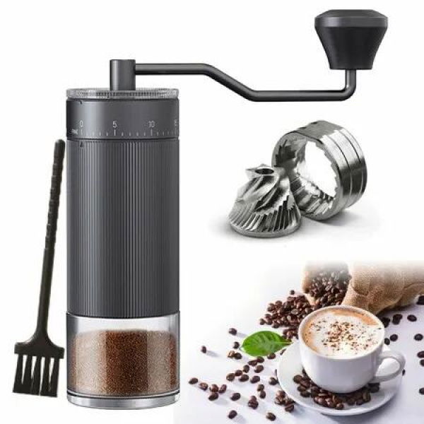 Portable Manual Coffee Grinder with with CNC Stainless Steel Conical Burr 40 Adjustable Settings,Hand Coffee Bean Mill with 30g Capacity & Crank