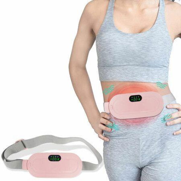 Portable Menstruation Heat Belt With Vibration Massage Electric Heating Pad With 3 Adjustable Temperature Against Abdominal Pain For Women Color Pink